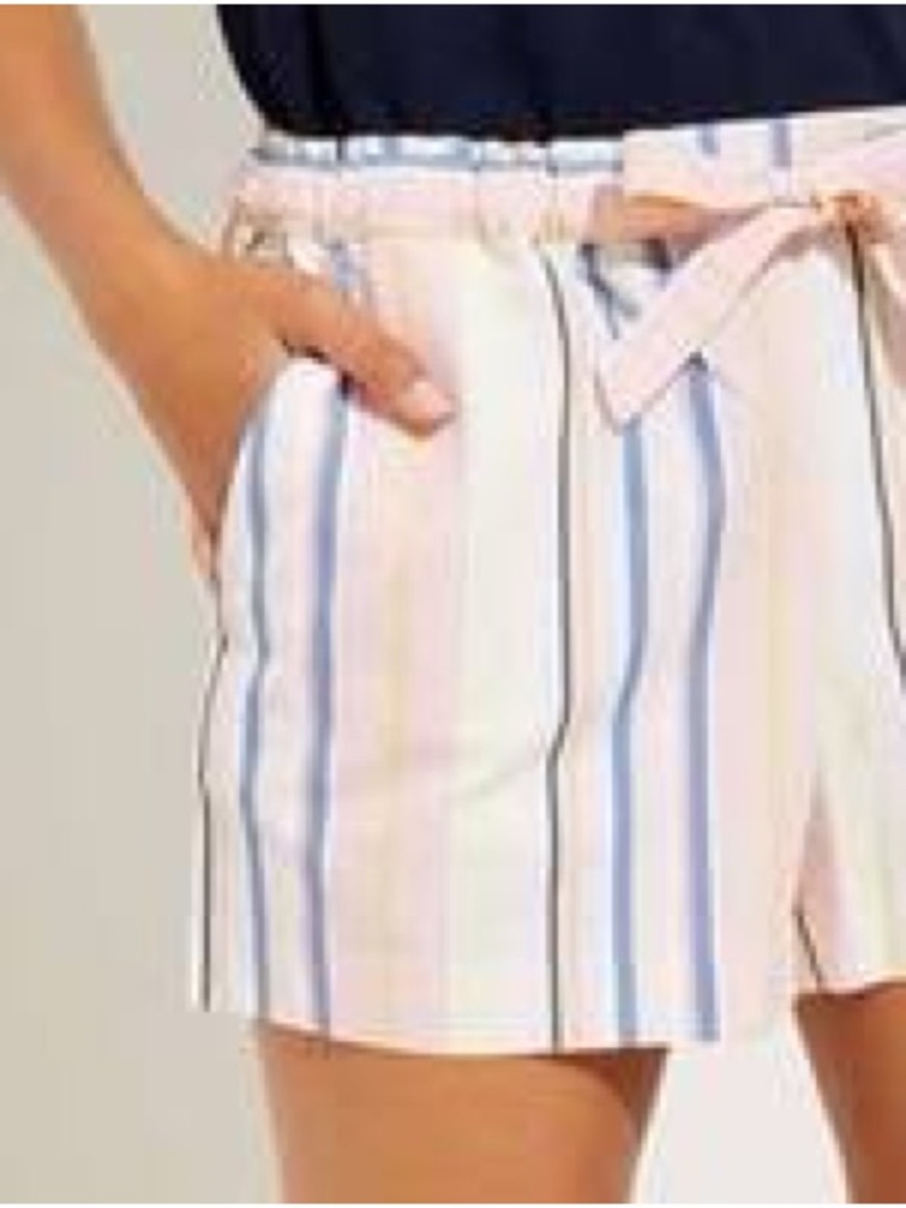 LOFT Pink and Blue Striped High-Waist Tie Shorts